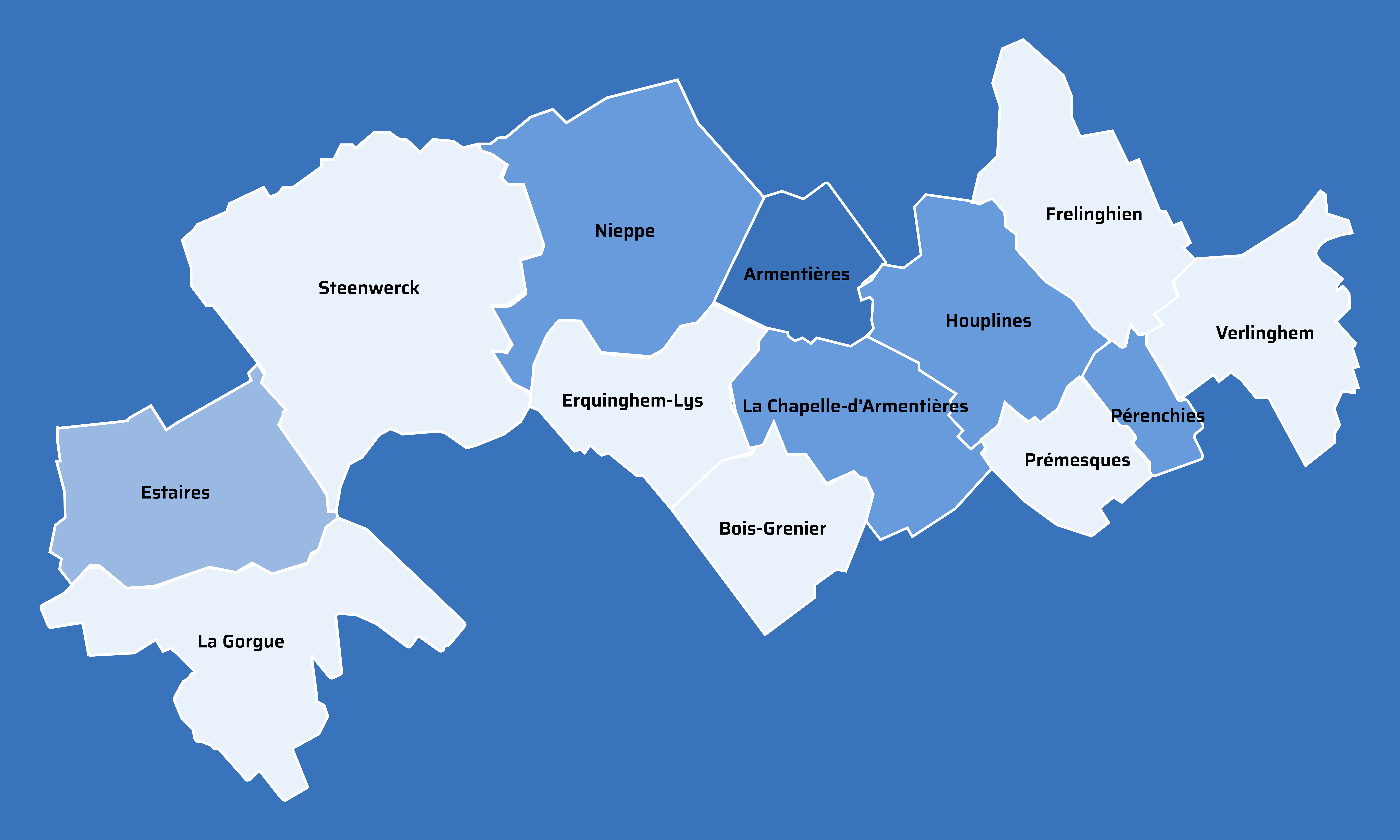 Carte de fond bleu représentant Armentières